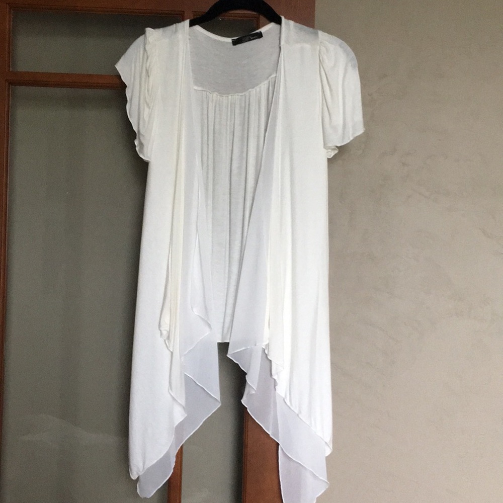 B’leev top size small. Similar to a cardigan